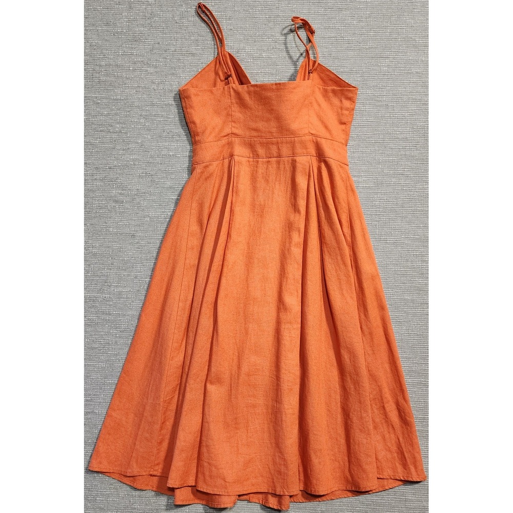 Victoria + Sophia Burnt Orange Linen Blend Tie Front Button Midi Dress Small - Picture 7 of 10